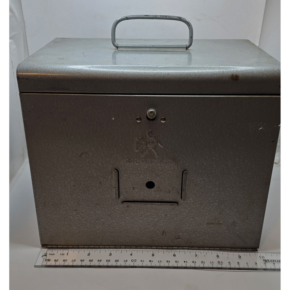 Vintage Brumberger Metal Slide Storage Case Gray Hammered Finish 3-Shelf Box